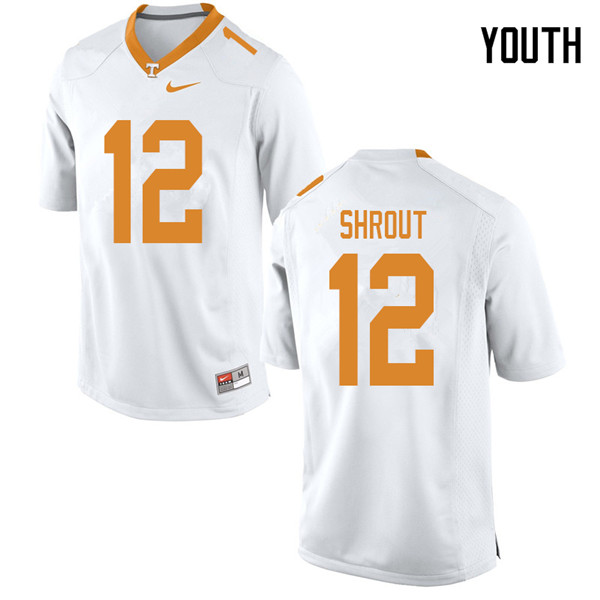 Youth #12 JT Shrout Tennessee Volunteers College Football Jerseys Sale-White - Click Image to Close